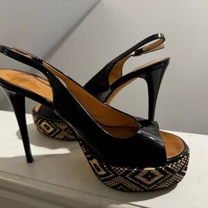 Giuseppe Zanotti Black Slingback Heels with Patterned Platform